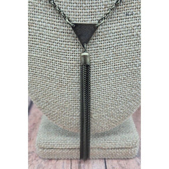 Dark Brushed Gold Tone Statement Collar Necklace Drop Faux Turquoise Western - Picture 6 of 8